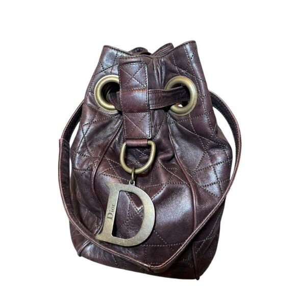 Christian Dior Brown Quilted Cannage Leather Small Hobo Bucket Shoulder Bag Auth - Picture 5 of 14